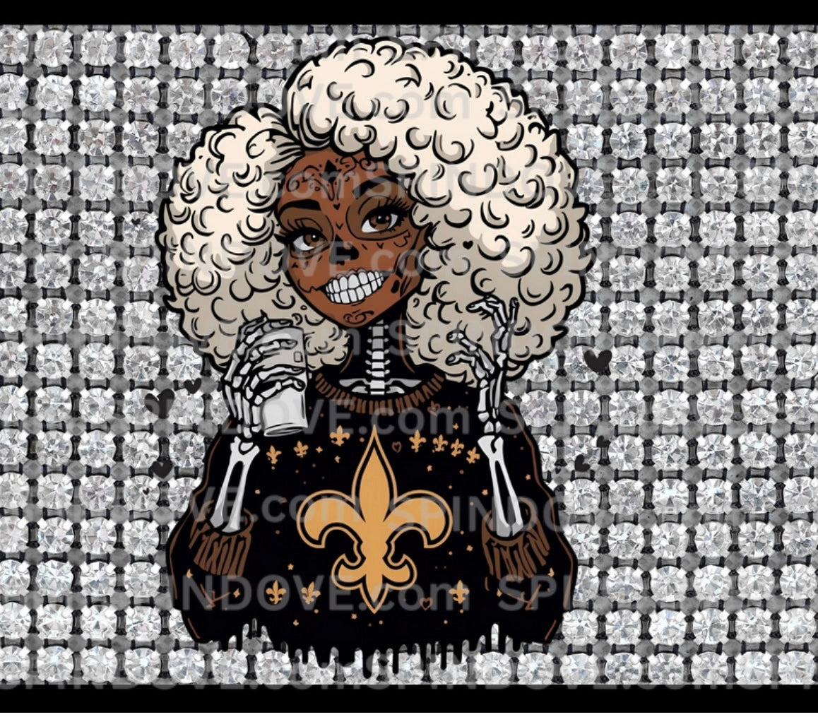 File only bling white curly haired day of the dead saints fan